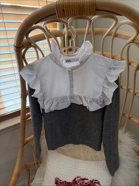 Zara Gray Sweater with White Ruffle Bib
